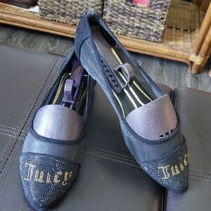 Juicy Couture Black Pointed Toe Embellished Flats